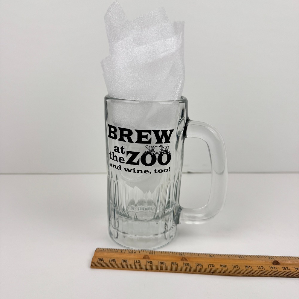 Brew at the Zoo and Wine too Collectible Clear 8floz Glass Mug w Handle Souvenir